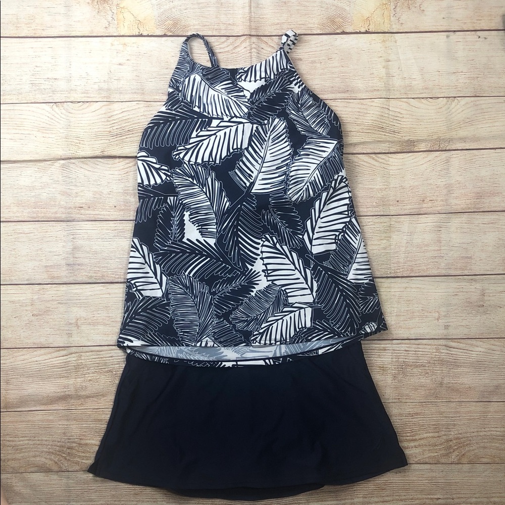 Nautica Navy & White Leaf Print Tankini Swim Top with Navy Skirt Bottom Swim Set
